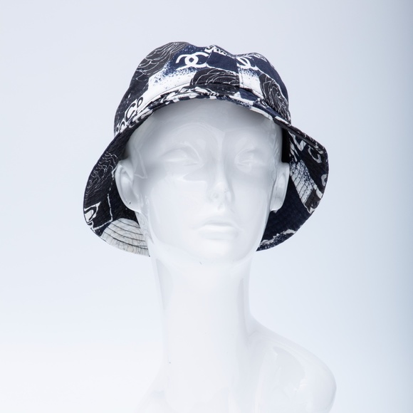 CHANEL COTTON COCO PRINT BUCKET HAT M NAVY BLACK WHITE - Picture 3 of 7